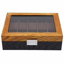 Watch Box 10-Slot Watch Case Solid Wood Watch Box Organizer with Glass Lid Lock
