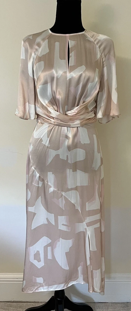 Reiss Arlo Half Sleeve Abstract Printed Day Midi Dress In Pink