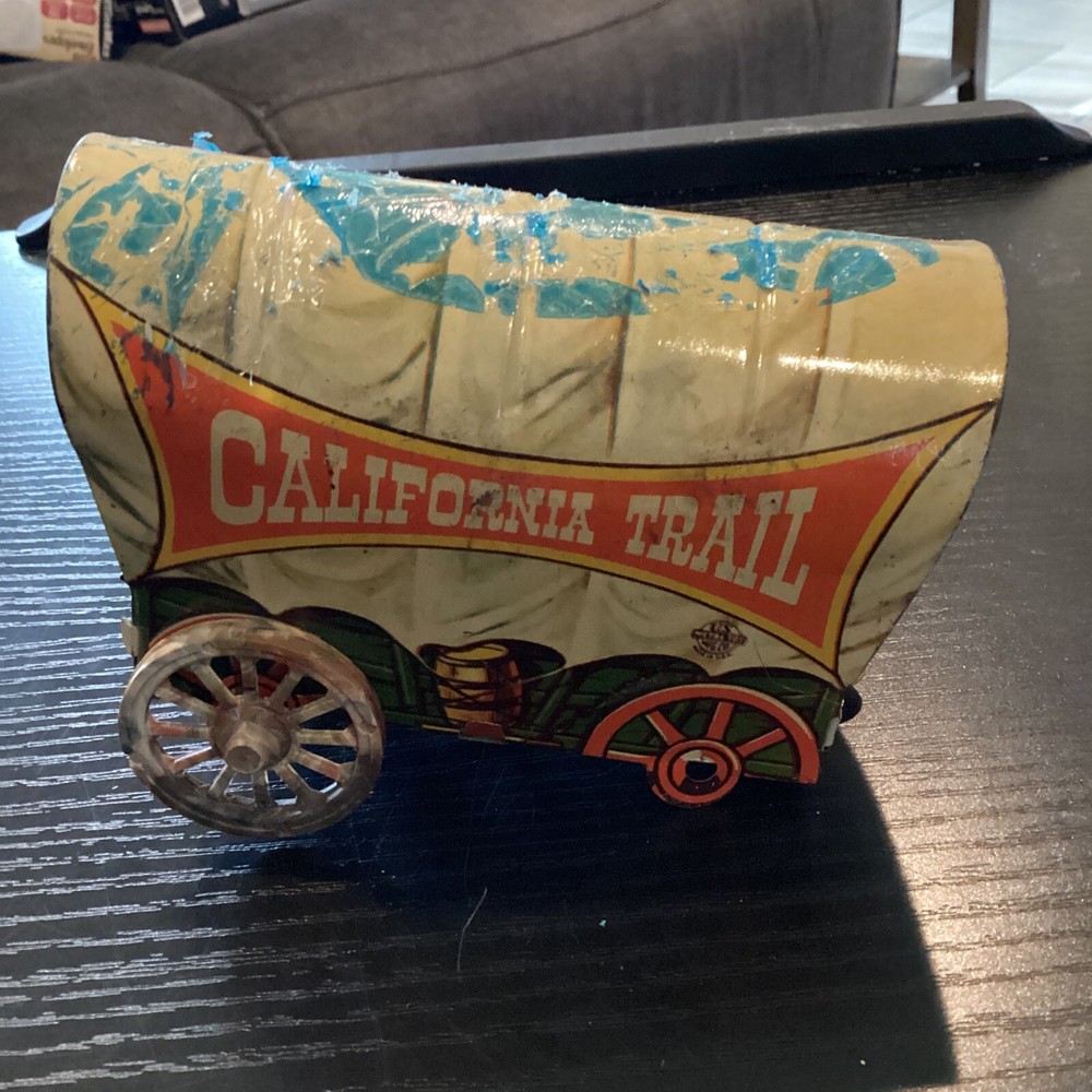 Vintage Tin Toy CALIFORNIA TRAIL Covered Wagon Lithograph US Metal Co.