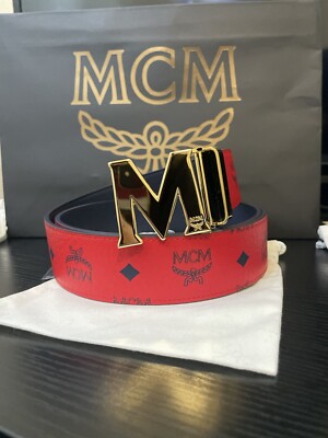 MCM Gold Buckle Claus Reversible Leather Belt One Size Red - Main Image