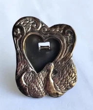 Old Vintage Miniature Peacock Swan Bird Heart Picture Frame Sterling Silver