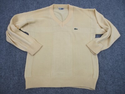 VINTAGE Lacoste Sweater Mens Extra Large Yellow Knit Crocodile Logo Preppy  80s