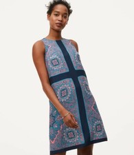 LOFT MULTICOLOR PAISLEY SWING SHIFT BOHO SLEEVELESS DRESS SIZE:  XS NWT