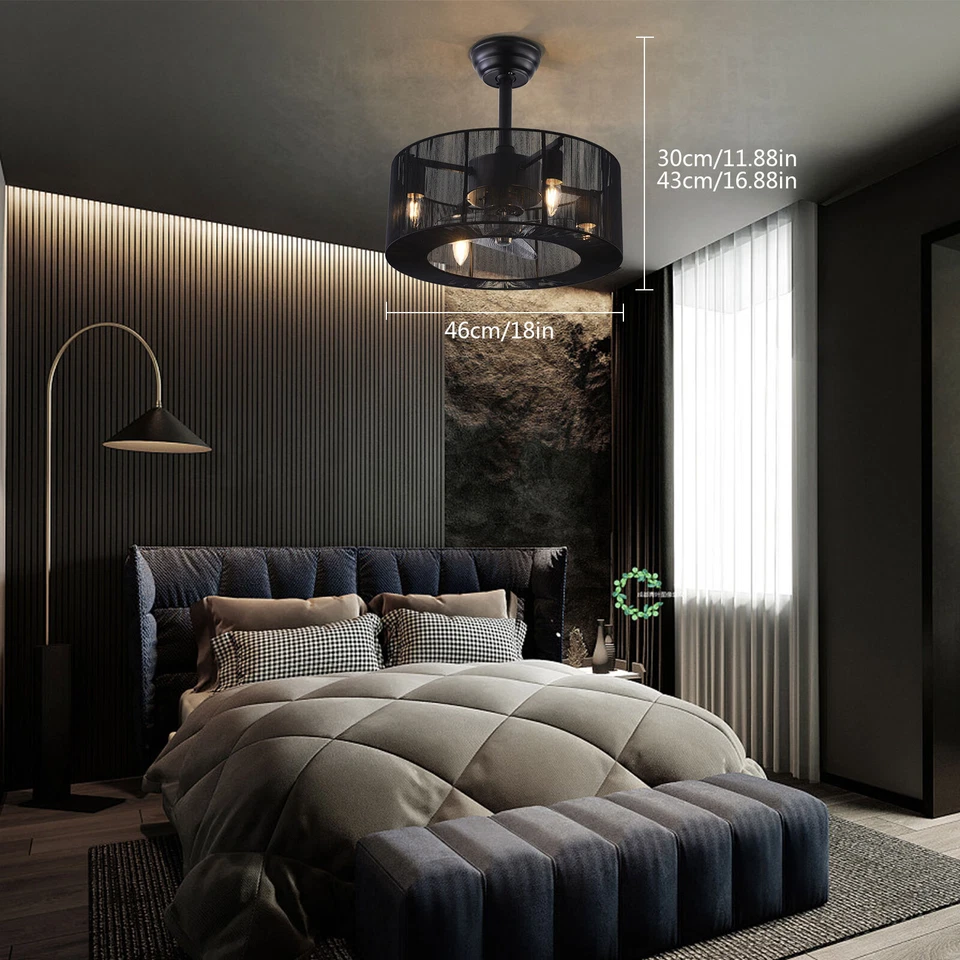 18in Rustic Ceiling Fan with Light and Remote LED Farmhouse Cage Chandelier Lamp - Image 4 of 4