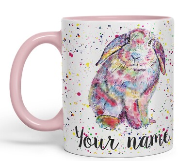 Personalisierter Name Lop Kaninchen Hase Ohren Tiere Keramik Kunst Farbig Becher Tasse