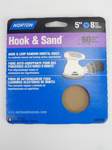 (Lot of 11) NORTON - 5" 8 Hole Orbital Sander Discs, 60 Grit, Hook & Sand (NEW) - Picture 2 of 9