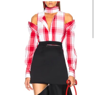 MONSE Cold Shoulder Plaid Shirt