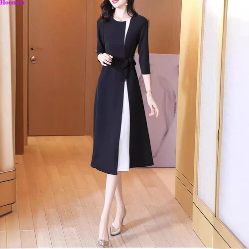 OL Womens Korean Colorblock A-line Shift Shirt Party Cocktail Workwear Dress - Picture 2 of 17