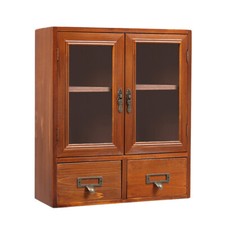 Vintage Small Wall Hanging Cabinet Desktop Storage Cupboard with Drawer Shelves