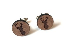 Mens Cufflinks Scottish Stag Head In Walnut Wood Shirt Cufflinks