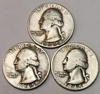 1945 P, D, S, Washington Quarters, 90% Silver, Perfect For Coin Albums- Q-45CK