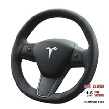 Stitch On Steering Wheel Cover for Black Microfiber Leather Red Black Thread