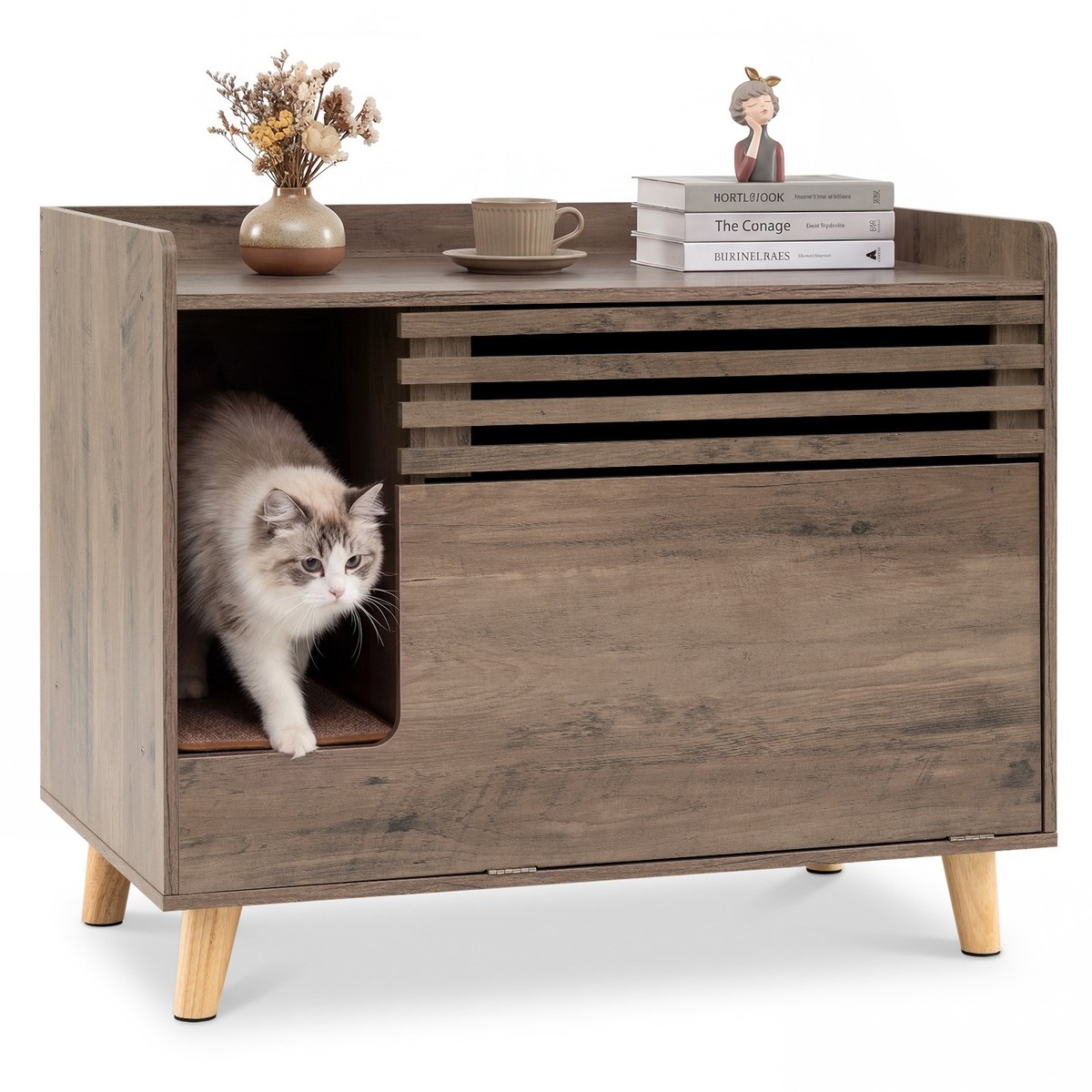 Cat Litter Box Enclosure Hidden Litter Box Furniture with Flip