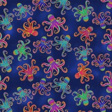 1/2 Yard Fabric - Oceania Octopi - Navy Blue by Laurel Burch for Clothworks