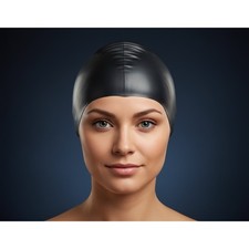 Black Silicone Ear Swimming Cap Waterproof for Men Women Adults