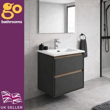 500mm Wall Hung Bathroom Vanity Unit 2 Drawer Matt Grey Oak Basin Sink