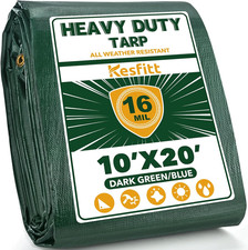 16 Mil Heavy Duty Waterproof Tarp with Metal Grommets, Dark Green Blue Reversi