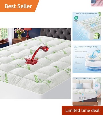 Waterproof Queen Size Mattress Topper Viscose Derived from Bamboo, Extra Thic...