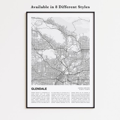 Glendale City Map Print, California Travel Poster, Modern Map, Wall Decor Art