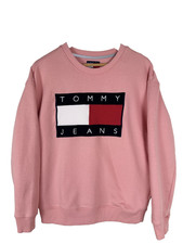 Tommy Jeans Sweatshirt. M Pink Logo Crewneck Pullover Cotton Streetwear