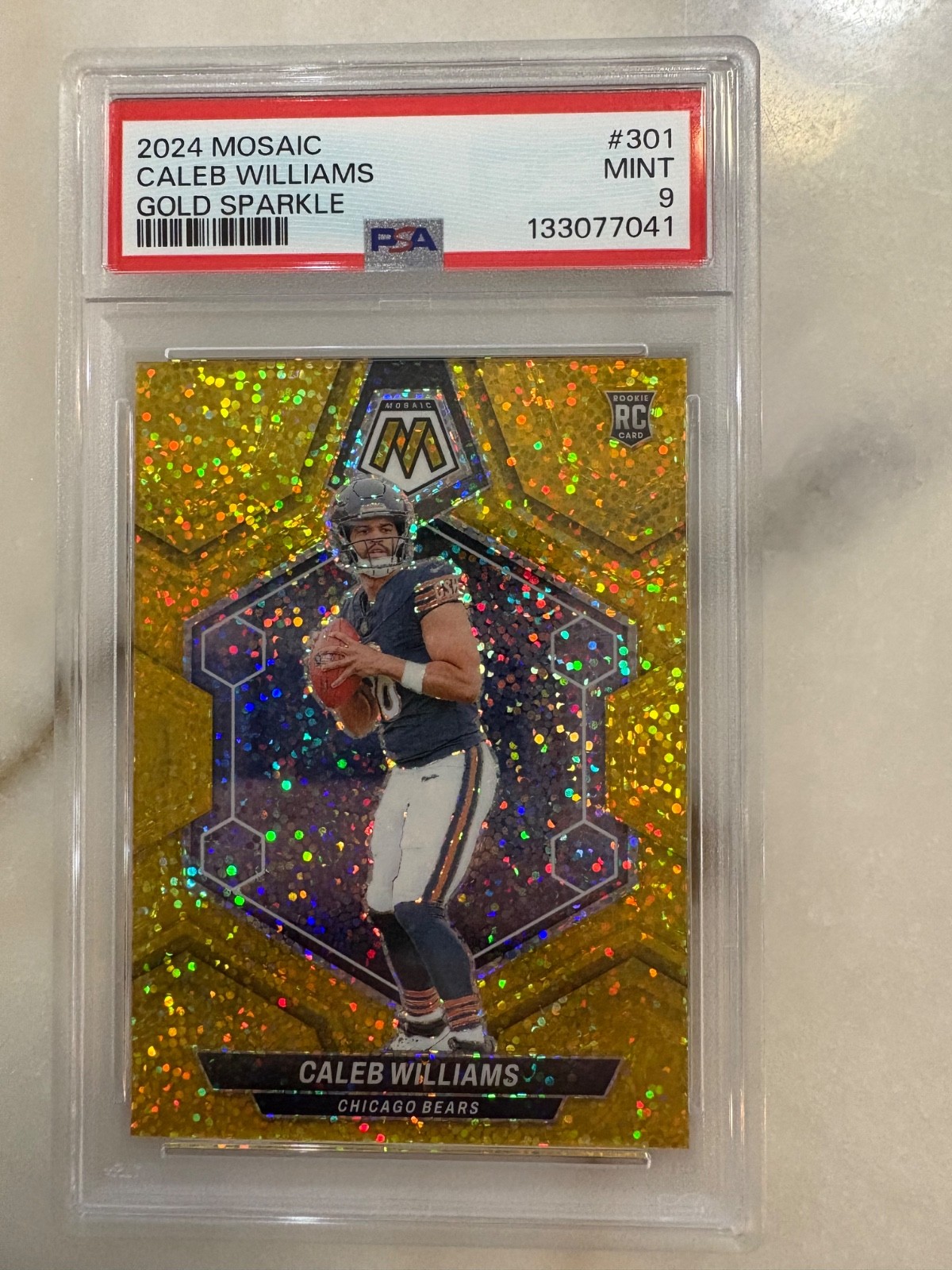 2024 Panini Mosaic Caleb Williams #301 Gold Sparkle Prizm/24 PSA Mint 9