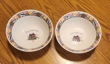2 Vintage Home Sweet Home Serving Bowl Patchwork Quilted Design 8 1/8" Diameter