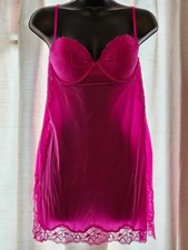 Victoria's Secret Mini Slip Dress Lingerie 36C Bra Fuchsia Hot Pink