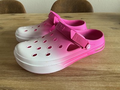 süße Clogs von Fila in Größe 41 - pink/weiß - Farbverlauf, Riemen, Klett