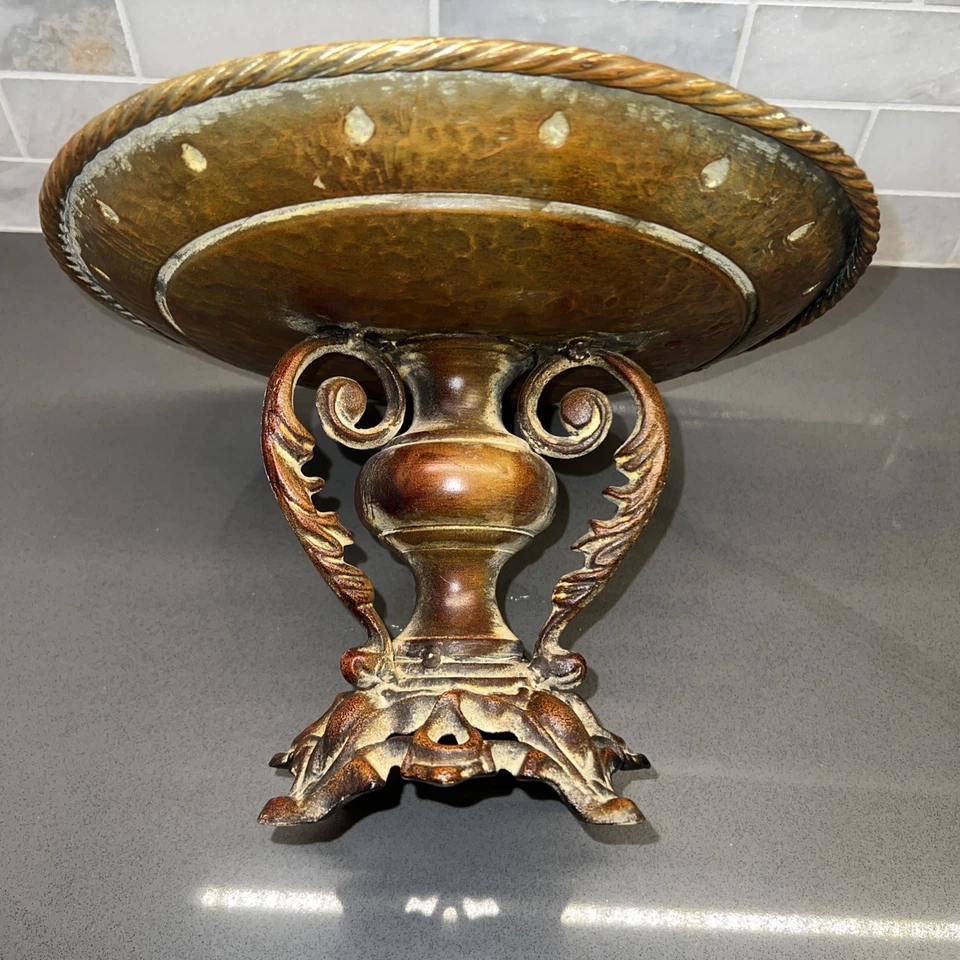 Ornate center Decor Holder Vase Metal Pedestal Tray~Large~ - Image 3 of 4