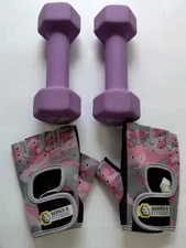 Series 8 Fitness Gloves L Grey Pink Camo & Weights 2 x 5lb Dumbbells = 10lbs