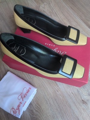 Roger Vivier Trompette 45mm Pumps Womens 8.5 EU 38.5 Khaki Jute Black