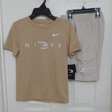 NWT 2pc Nike 3 Brand Beige Shirt Cargo Pocket Shorts sz 6