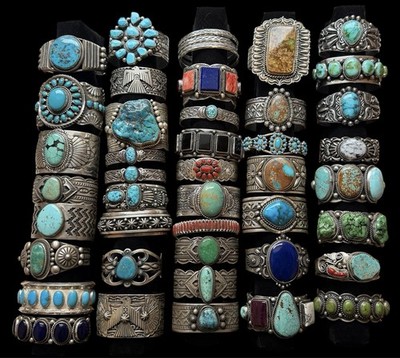 Native American Navajo Southwestern Lot Of Jewelry Squash Blossom Lariat Cuff