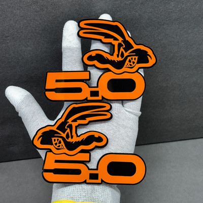 ORANGE COYOTE 5.0 Emblem Badges On Black Car Fender Angry Aggressive Racing