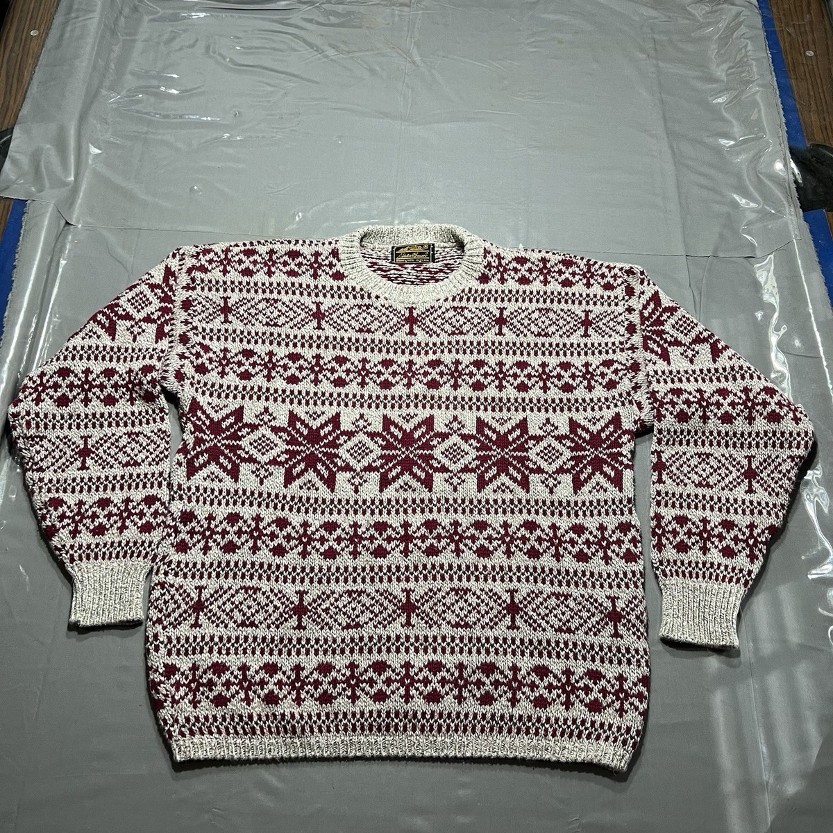 Vtg 90s Eddie Bauer Knit Sweater Sz M Snowflakes Outdoor Berwick 