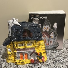 Vintage Earthenware Lighted House Halloween Haunted House With Box No Light