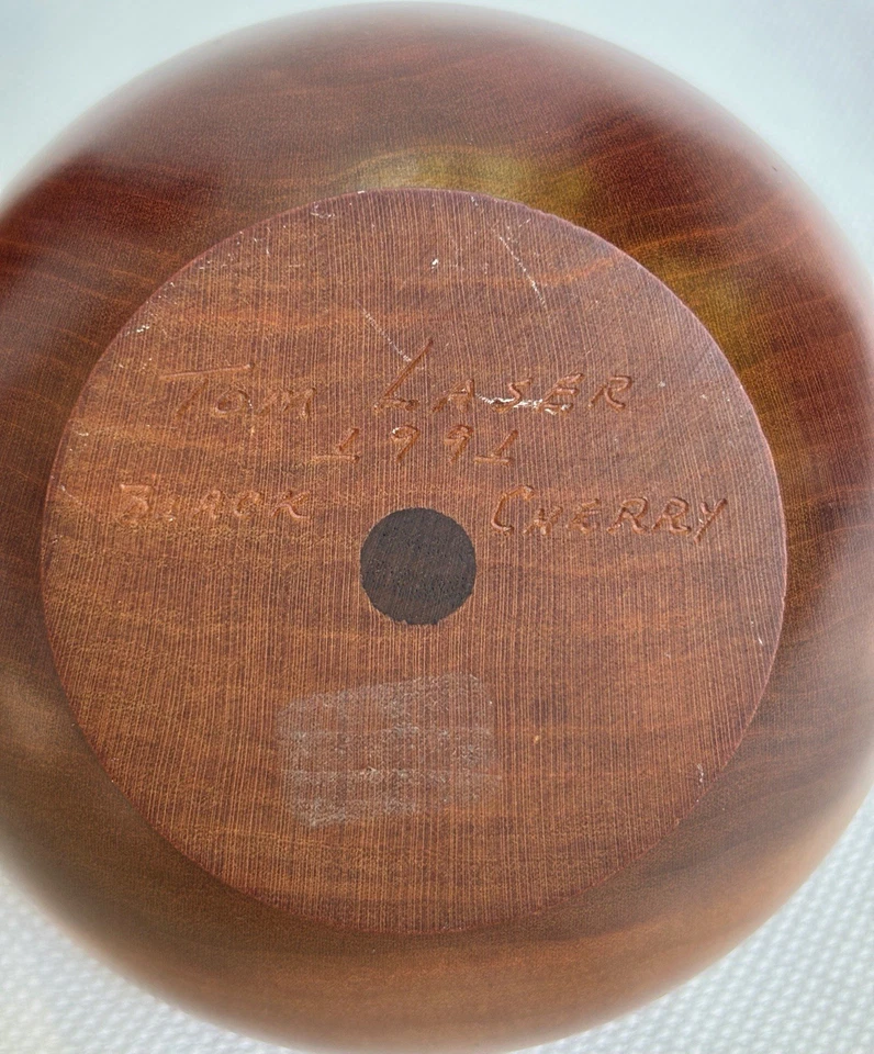 Jarrones de madera Tom Laser 1991 firmados torneados a mano - nogal y cerezo - juego de 2 Foto 3 de 4