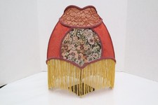 Antique Victorian French Lamp Shade Art Nouveau W Fringe embroidered VTG Red