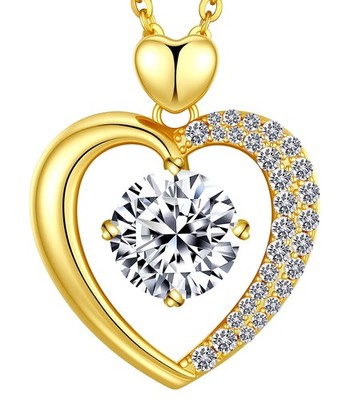 Beam & Bask 2 Ct Moissanite Heart Pendant Necklaces for Women, 2 Carat, Gold 