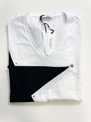New Versace Collection V800713 V Neck Star T-Shirt Size Small