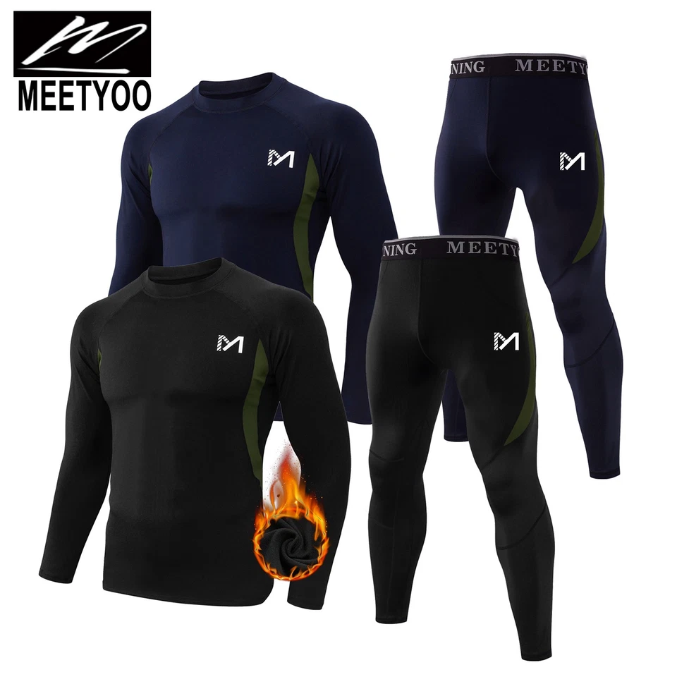 MEETHOO 2 Sets 4 Pack Mens Winter Fleece Lined Thermal Top & Bottom Long John Underwear