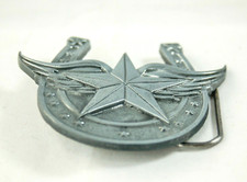 Flying Star Horseshoe western belt buckles pewter 3.5 inch