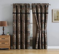 4 pc Earth Tones Gold Floral Patchwork Curtains Panels Drapes Pair 84 in Valance