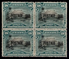 NORTH BORNEO QV SG D10, 18c black & deep green, UNUSED. Cat &pound;320+ BLOCK x 4