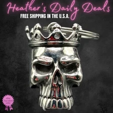 Biker Skull Crown Motorcycle Ride Gremlin Bell Luck Hanger Key Chain Ring