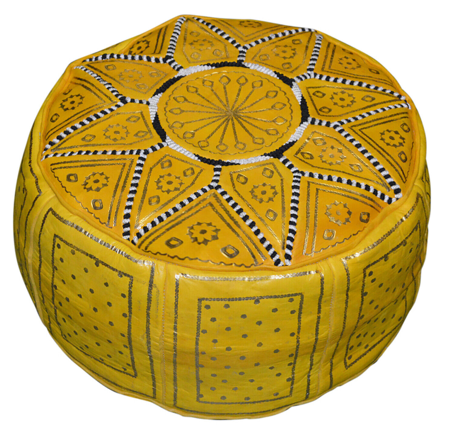 Pouf Moroccan Hassock Pooff Leather Pouff Ottoman Footstool Medium Yellow