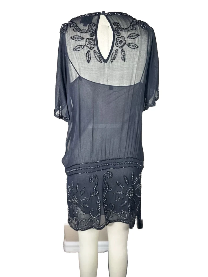 Vestido Anna Sui Negro Chifón Cristal Adorno Cuentas Talla M Foto 2 de 4