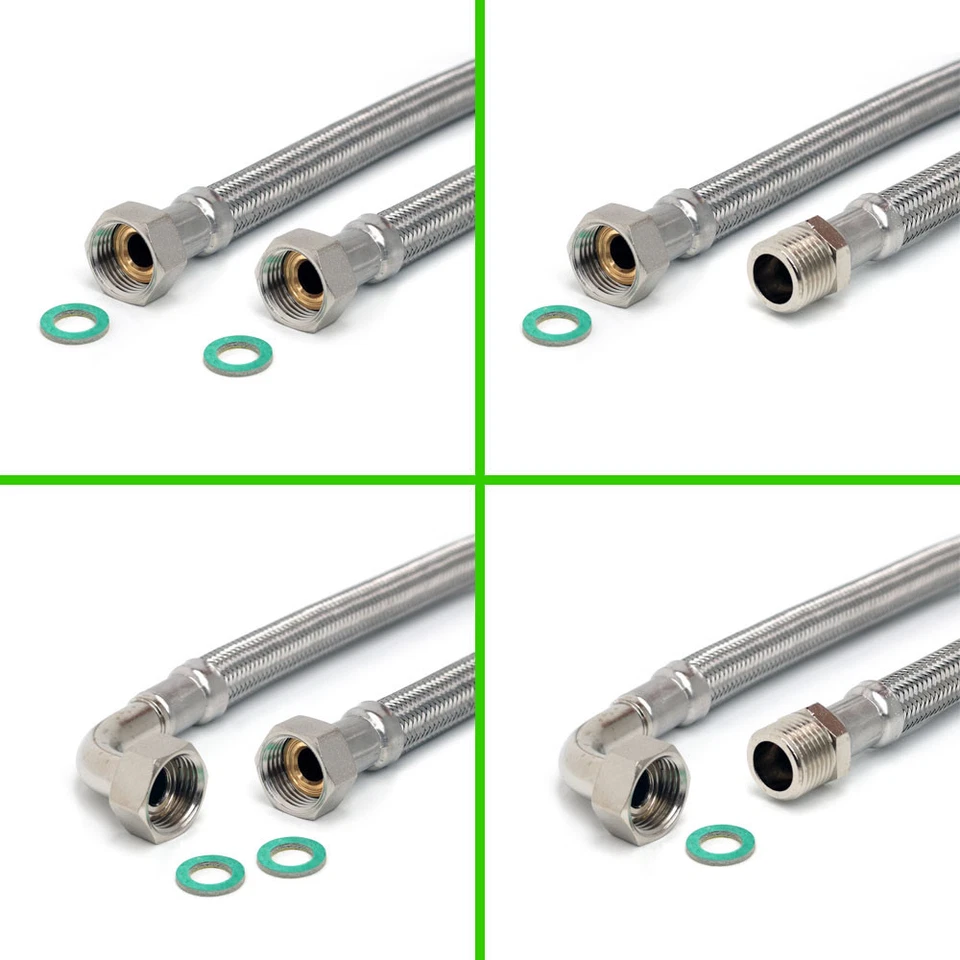 MARKENLOS 1/2" und 3/4" Edelstahl Panzerschlauch DN13 Flexschlauch Metallschlauch Sanitär