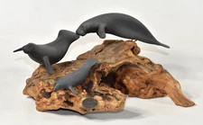 John Perry 3 Manatee Family Burlwood Base Pellucida Resin Sculpture 10" Wide