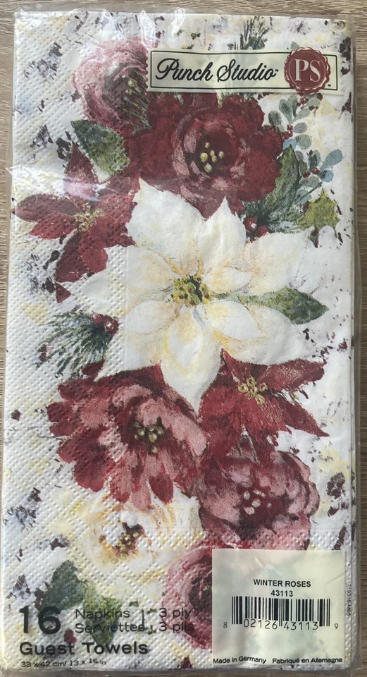 Punch Studio- WINTER ROSES Paper Napkins/Buffet/Guest Towels 16 Pc 3 Ply 13”x16” - Image 2 of 3